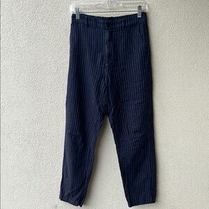 Linen/Cotton Blend Striped Straight Leg Trousers
